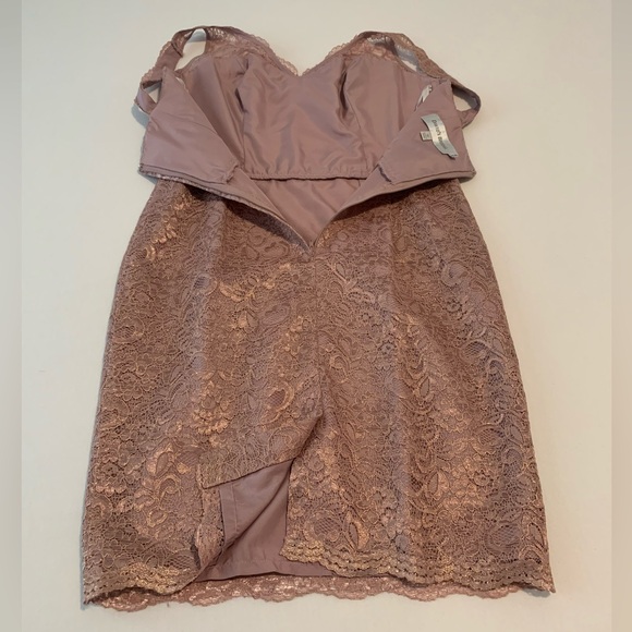 New! David’s Bridal Rose Gold Metallic V-Neck Sheath Cocktail Dress with Straps - Picture 6 of 16